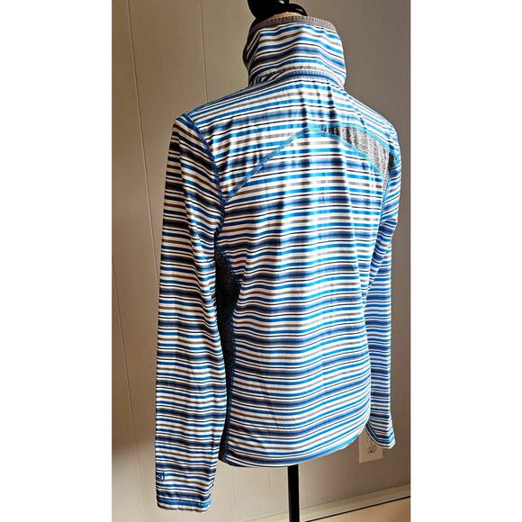 NEW NILS, Ski Shop, Blue/White Stripe 1/4 Zip collared shirt Activewear. Sz L - Picture 3 of 8